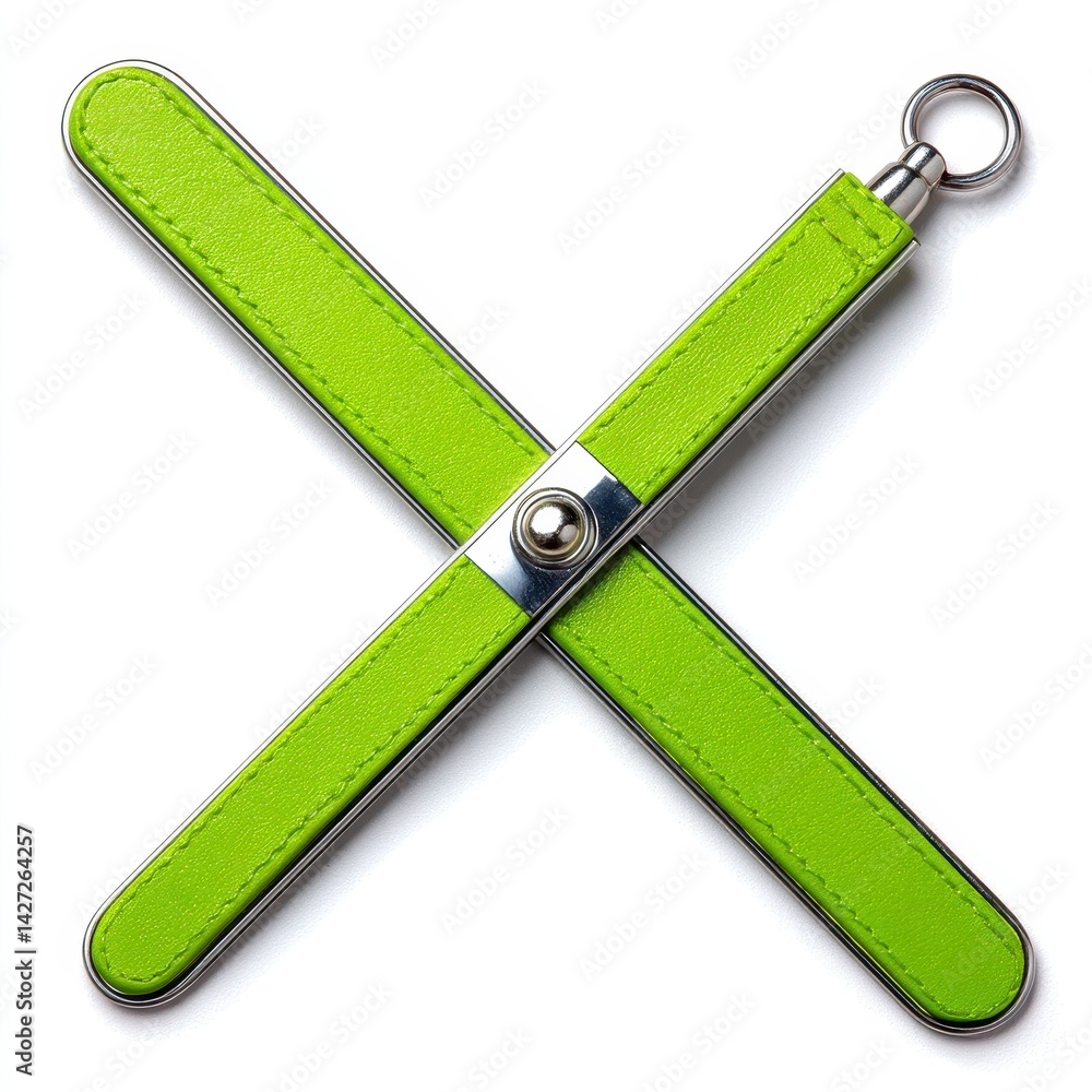Lime Green X Shaped Object with Metallic Accents Lime Green X Shaped Object with Metallic Accents