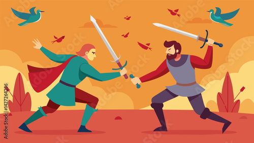 An air of chivalry surrounds the duel as the athletes showcase their swordsmanship and strategic thinking.. Vector illustration