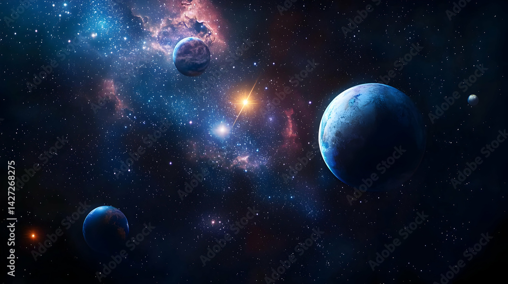 Pixelated Space Galaxy With Planets