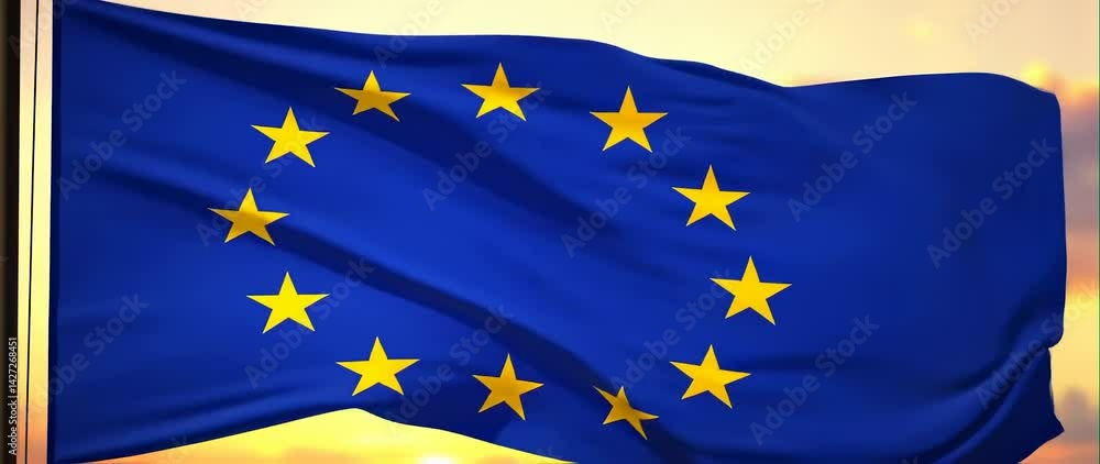 Anamorphic video of The European Union (EU) flag flutters