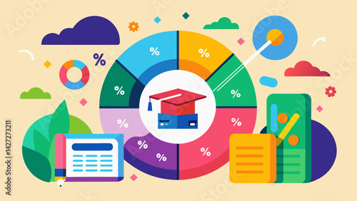 A colorful infographic demonstrating the correlation between credit scores and interest rates for student loans.. Vector illustration