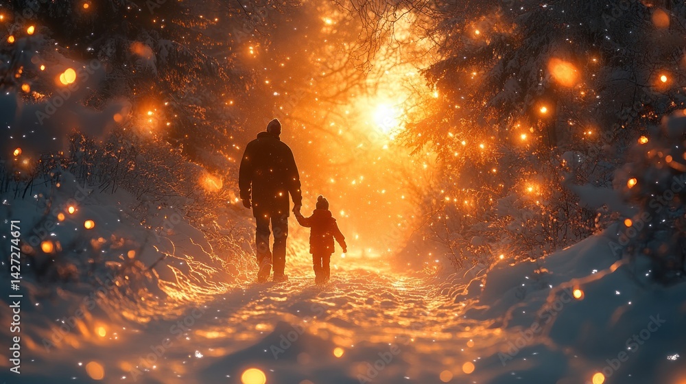Father and Child Winter Wonderland Walk Father and Child Winter Wonderland Walk