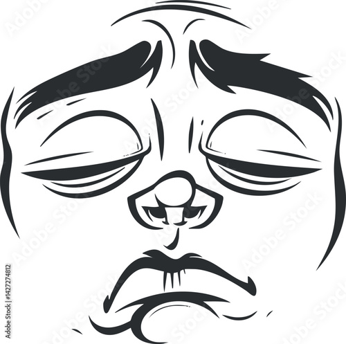 A cartoonish illustration of a sad face expressing disappointment and emotional struggle.
