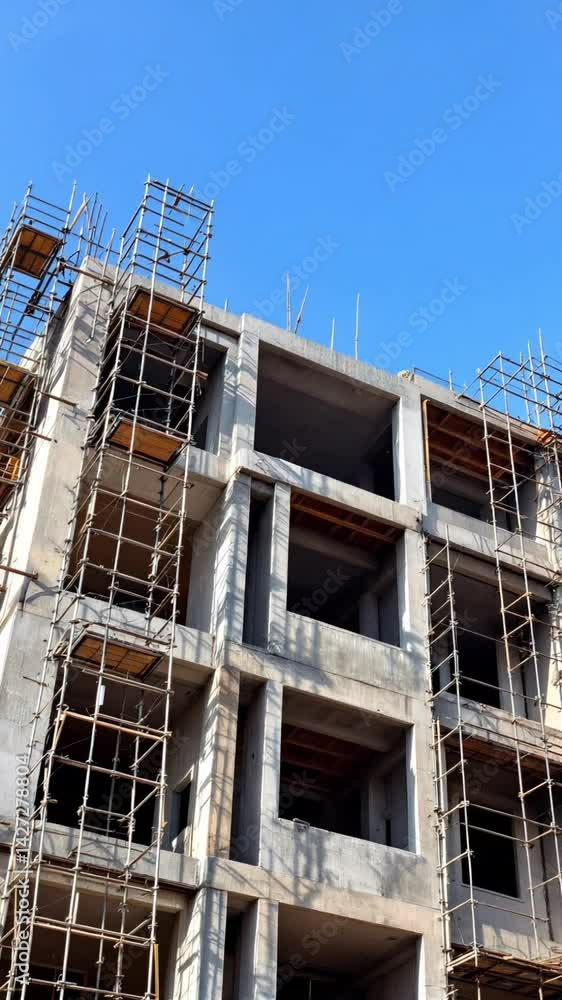 Concrete Building Under Construction with Scaffolding Concrete Building Under Construction with Scaffolding