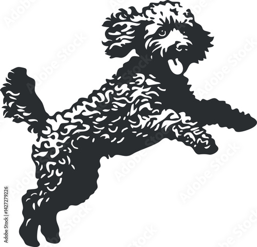 A playful silhouette of a jumping poodle showcasing its energetic and cheerful nature.