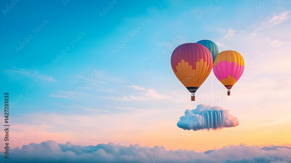 Obraz premium Pixelated Hot Air Balloons In Sunset Sky