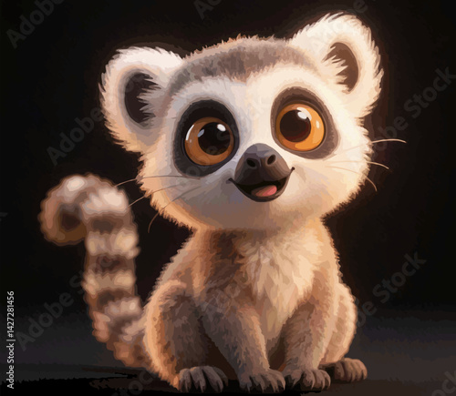 Adorable Cartoon Lemur with Big Eyes and Fluffy Tail