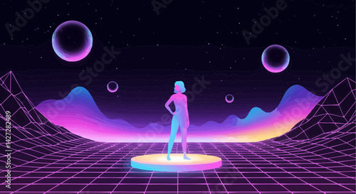 Vector illustration of a confident person standing in a vibrant landscape  