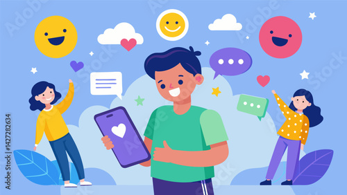 A social media app created by a group of 13yearolds to promote positivity and spread kindness through uplifting messages and virtual acts of kindness.. Vector illustration