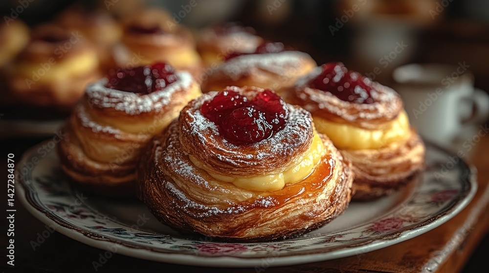 Delicious Pastry Delights: A Close-Up of Sweet, Flaky, and Creamy Pastries Delicious Pastry Delights: A Close-Up of Sweet, Flaky, and Creamy Pastries