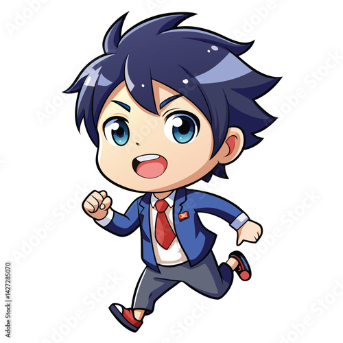 Cartoon boy running in a suit