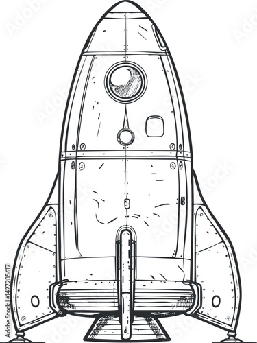 A detailed sketch of a vintage rocket design, showcasing its aerodynamic features and structure.