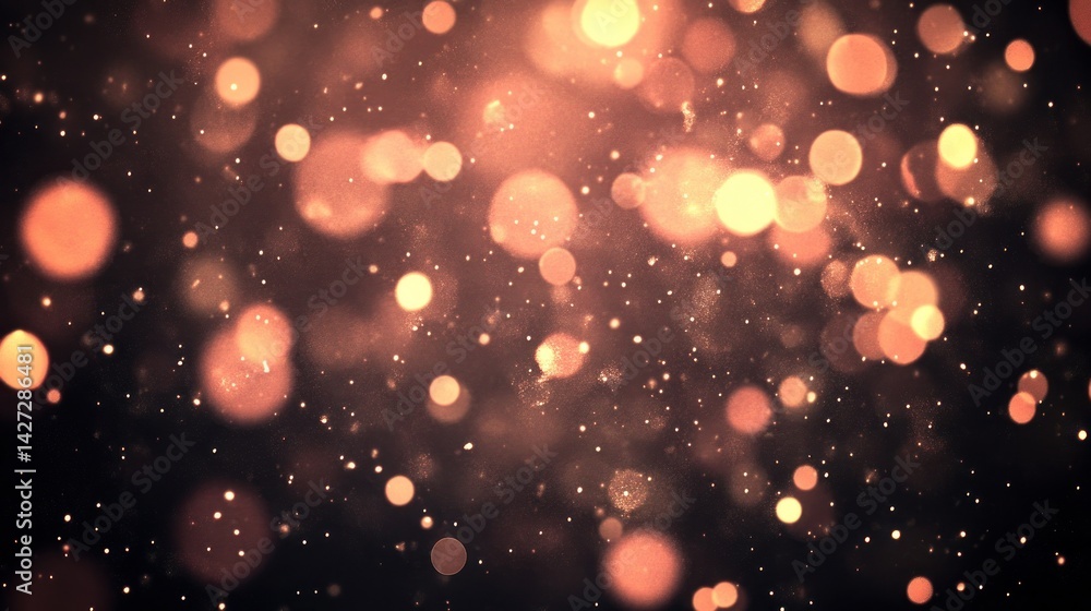Golden light bokeh particles on a dark background. Golden light bokeh particles on a dark background.