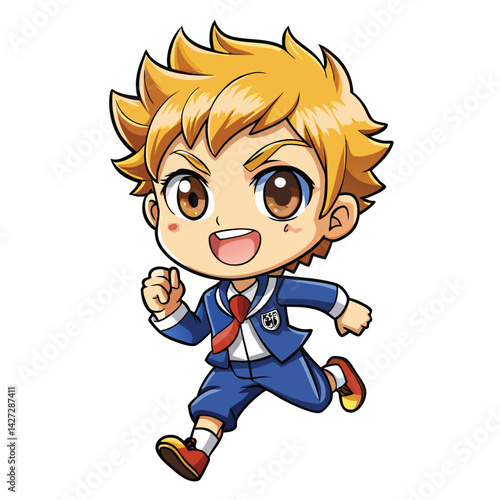 Cartoon boy running in school uniform