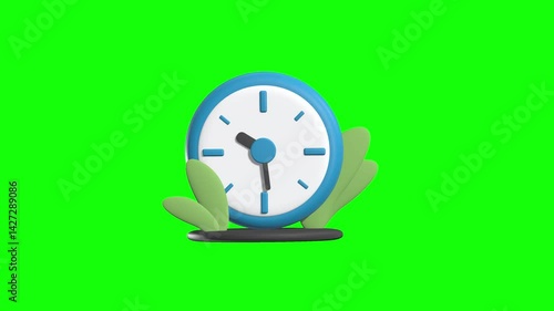 Clock Loading Animated 3D Icon with green screen