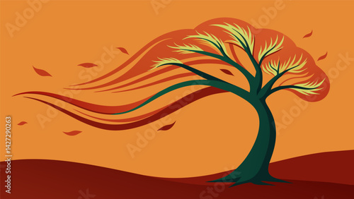 A tree swaying in the wind symbolizing the stoic flexibility and adaptability in the face of change.. Vector illustration