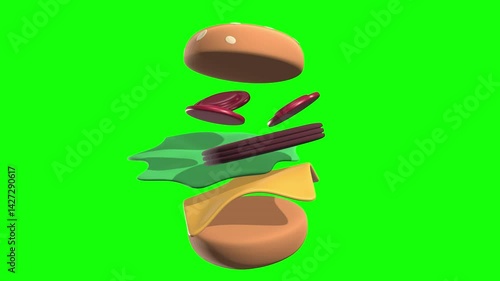 Burger Loading Animated 3D Icon with green screen