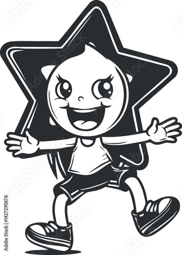 A cheerful cartoon character with a star shape, expressing joy and playfulness in a fun design.