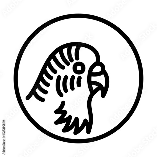 budgie head on round shape outline icon. parakeet side view black line illustration.