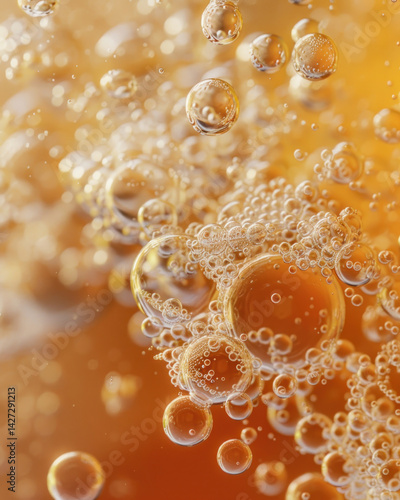 Artistic macro shot of yeast cultures and wild fermentation in action, showcasing bubbles and texture,