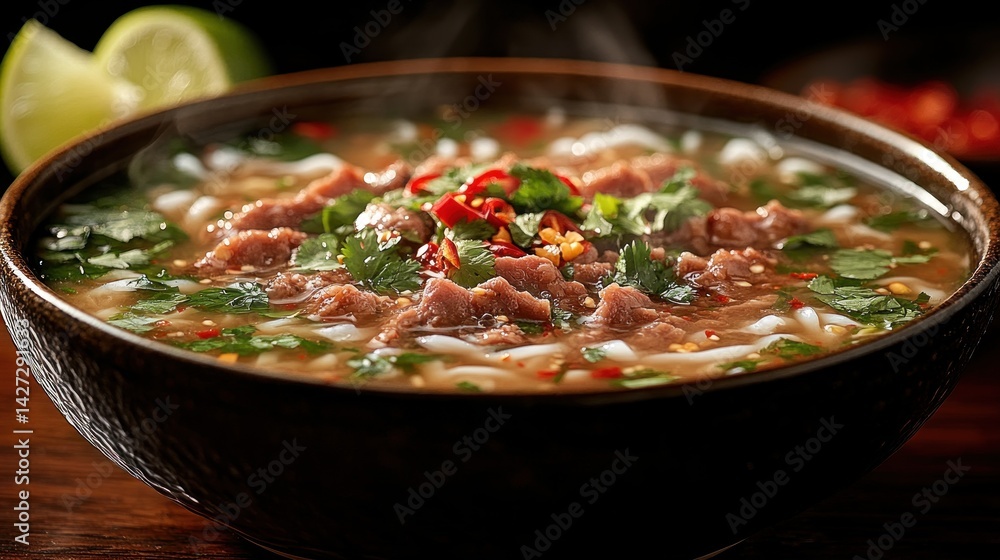 Steaming Bowl of Aromatic Beef Noodle Soup Steaming Bowl of Aromatic Beef Noodle Soup