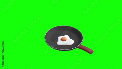 Egg Pan Loading Animated 3D Icon with green screen