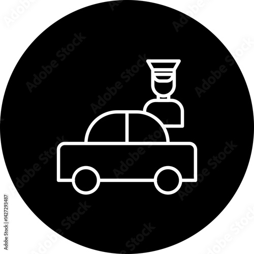 Chauffeur Vector Line Black Circle Icon Design