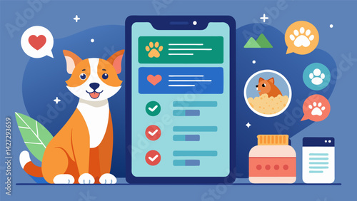 A digital pet nutrition guide that offers personalized food recommendations for your furry friend with options for a variety of dietary preferences. Vector illustration
