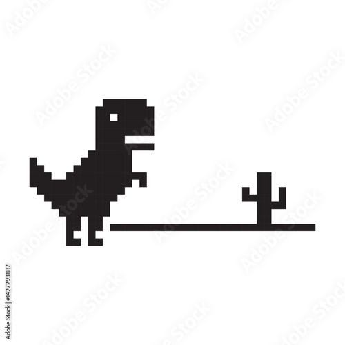 Obraz na płótnie Pixel dinosaur icon. Retro dino symbol. Black vector graphic. Game pixel creature. w salonie