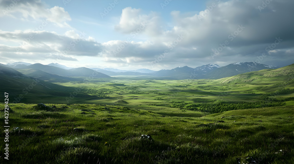 Green Valley Scenery With Mountains And Clouds Green Valley Scenery With Mountains And Clouds