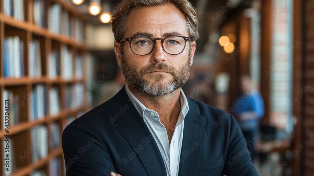 Obraz premium Portrait of a Confident Man in a Library