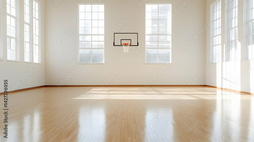 Fototapeta premium Empty Basketball Court With Sunlight Through Windows