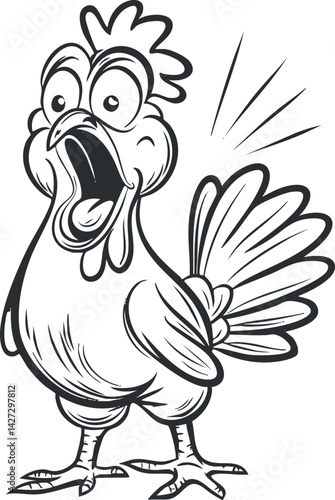 A comical cartoon chicken squawking loudly in a humorous and lively manner.