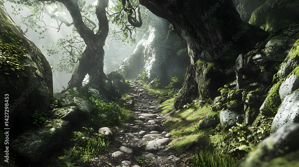 Fototapeta premium Enchanted Forest Pathway Through Lush Greenery