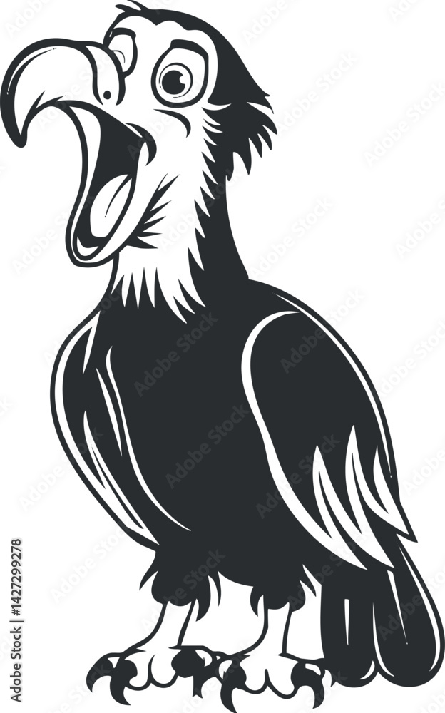 Obraz premium A stylized black and white illustration of a vulture with an expressive pose.