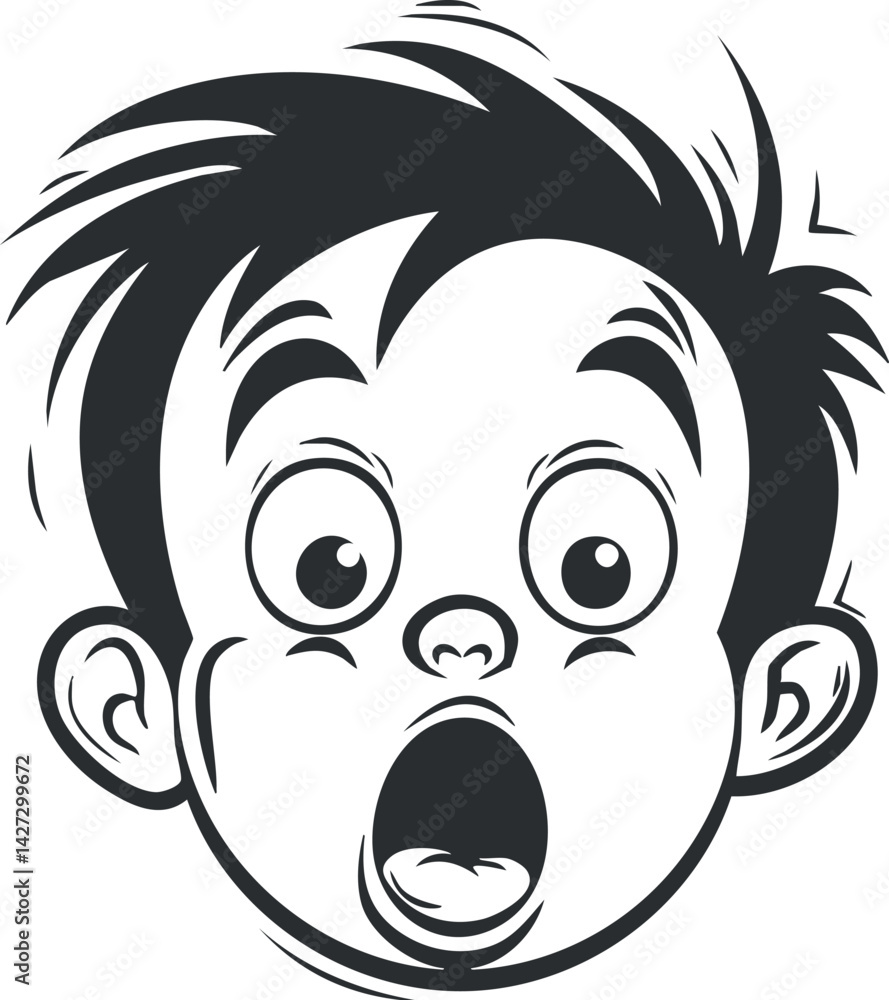 A surprised cartoon child with wide eyes and an open mouth expressing shock and amazement. A surprised cartoon child with wide eyes and an open mouth expressing shock and amazement.