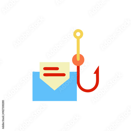 Phishing hook illustration with an envelope representing cybersecurity threats and fraud