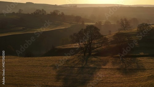 Golden Sunrise Over the Yorkshire Dales National Park near Burnsall and Grassington
