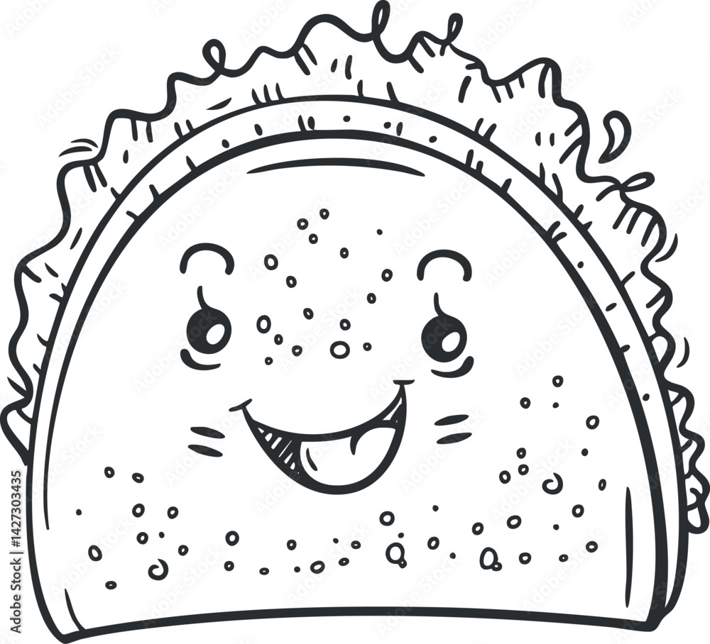 A cheerful cartoon taco character with a smiling face and playful design. A cheerful cartoon taco character with a smiling face and playful design.