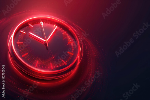 Contemporary red clock with dynamic neon effects on a dark gradient background