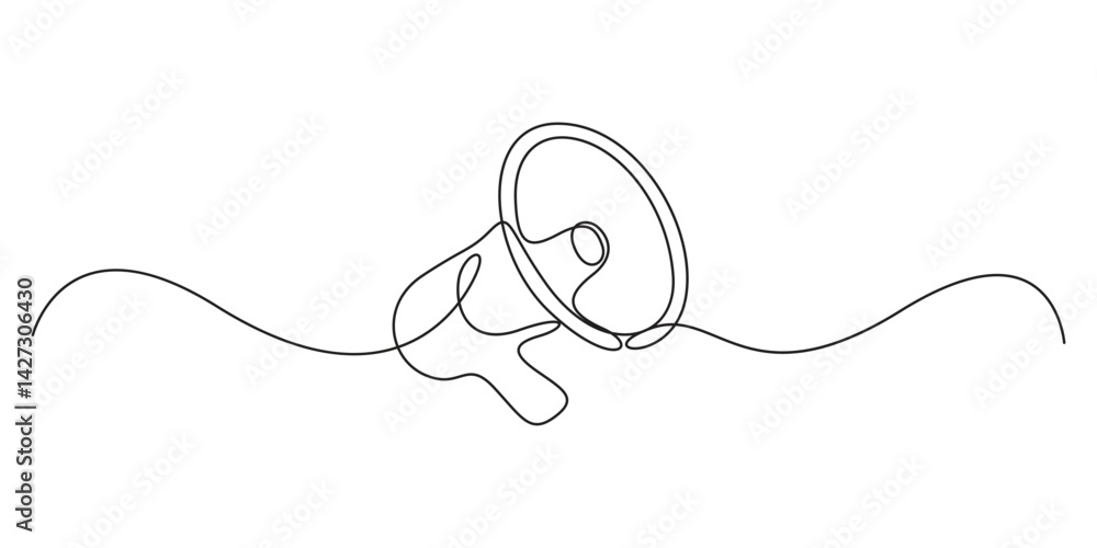 Fototapeta premium Continuous one line drawing of Announcement icon. One line vector illustration. Continuous single line drawing of megaphone speaker for news and promotion vector illustration