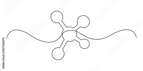 Continuous single line drawing of molecule. One line drawing illustration of molecule. Biology, science concept single line art style vector illustration