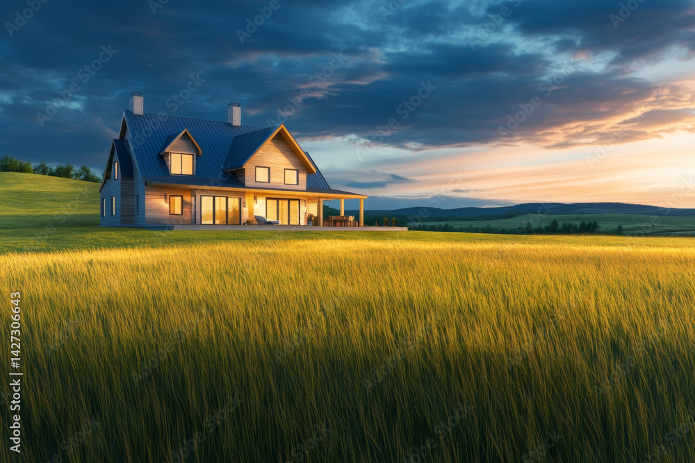 Dream house in an endless field. Dream house in an endless field.