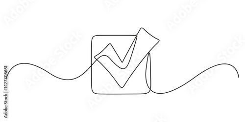 Continuous one line art creating the shape of a check mark. One continuous line drawing check mark. Single line art check mark. Vector illustration