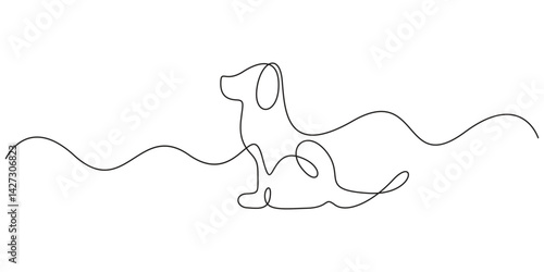 One continuous line drawing dog. Pet shop logo. Single line art dog. Doodle vector illustration