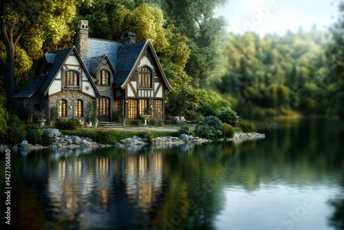 Wallpaper Mural A dream house in a lakeside setting, surrounded by lush natural scenery. Torontodigital.ca