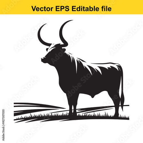 Longhorn cattle vector silhouetted 