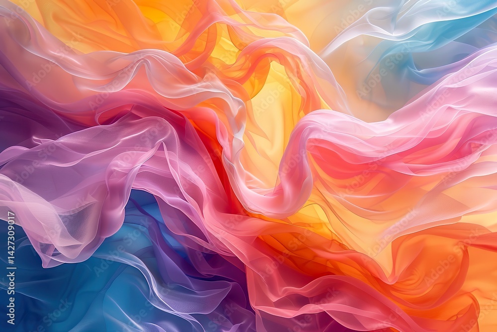 Fluid waves of vibrant color blend together into a soft, dreamlike abstraction with a hint of shimmer and light reflectio Fluid waves of vibrant color blend together into a soft, dreamlike abstraction with a hint of shimmer and light reflectio