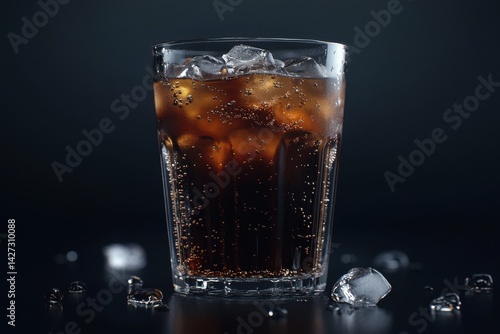 Wallpaper Mural Close-up of a refreshing glass of cola filled with ice cubes against a dark background. Torontodigital.ca