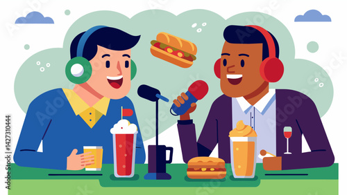 In between sips of their beer and bites of their hot dogs the amateur commentators expertly break down the strategy behind the passionate game of. Vector illustration